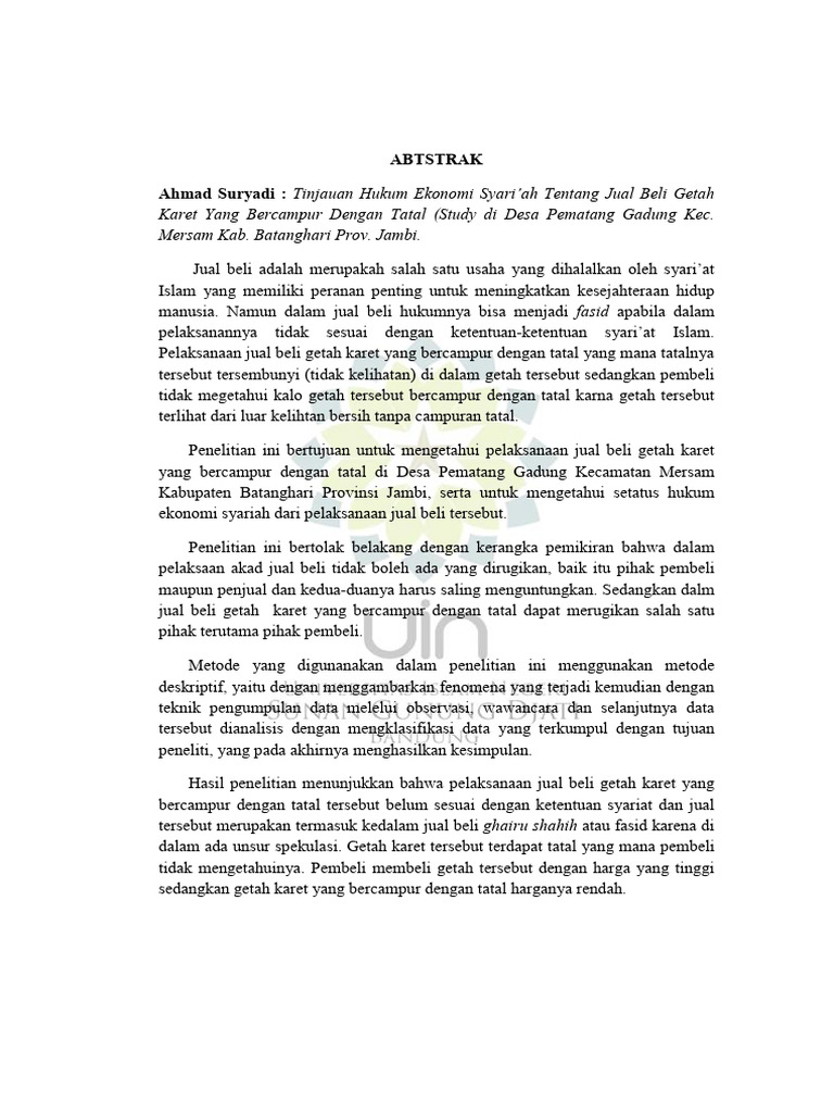 Abstrak Skripsi Uin Bandung | PDF