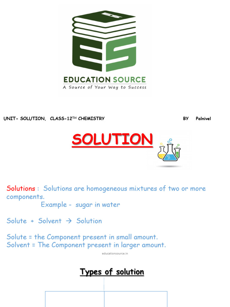 Solution Notes Class 12th Chemistry | PDF | Osmosis | Physical Chemistry
