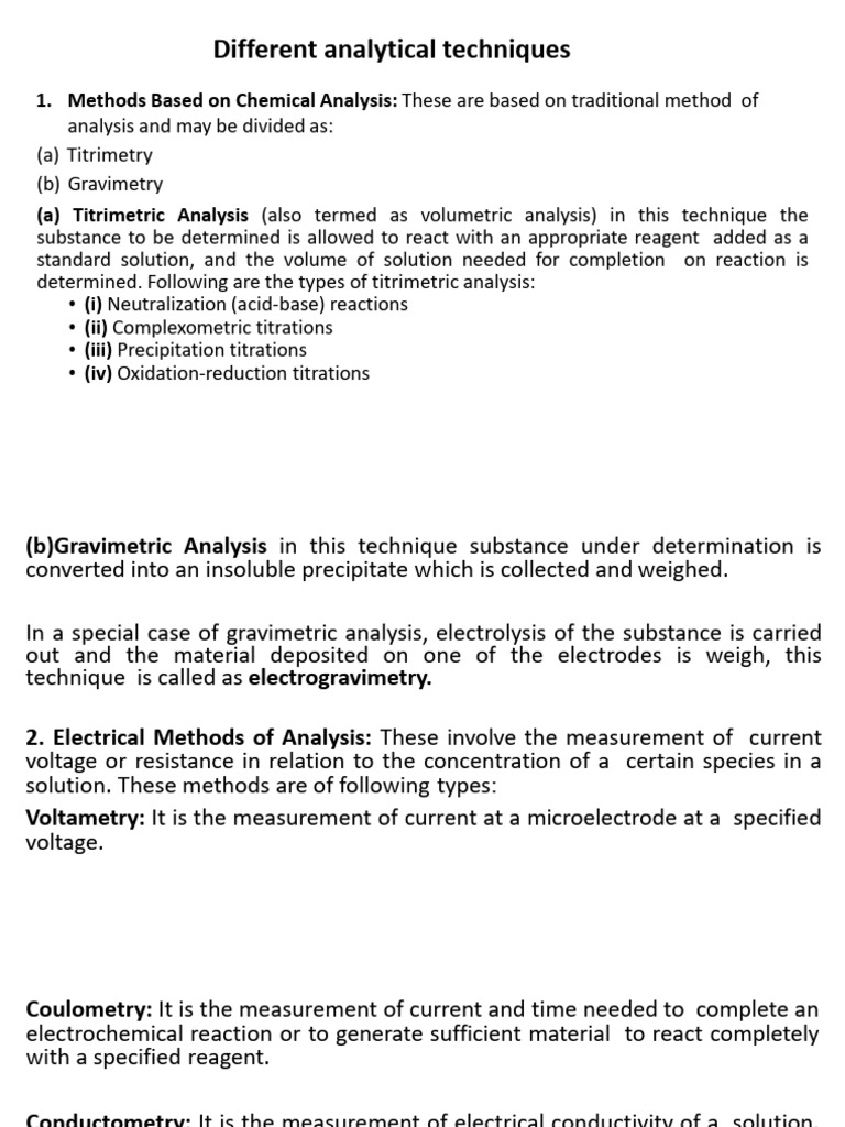 Different Techniques of Analysis | PDF | Spectrophotometry | Emission ...