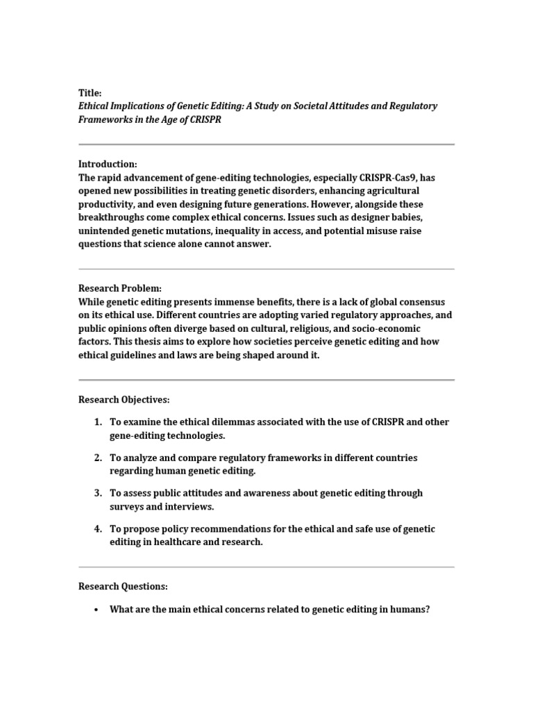 Ethical Issues in Genetic Editing Study | PDF | Bioethics | Policy