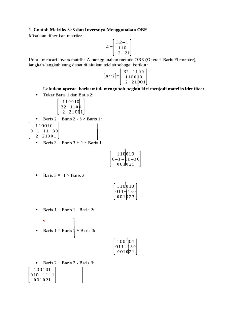 Invers Matriks 3x3 dengan OBE dan Adjoin | PDF