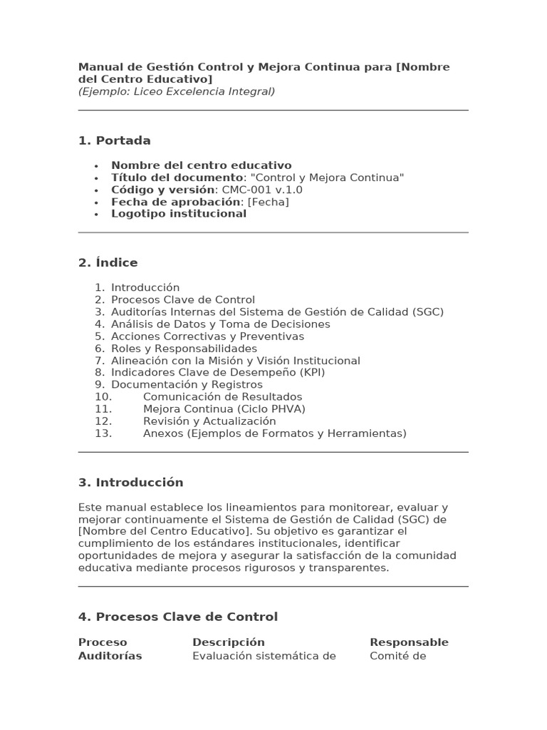 Mejora Continua en Gestión Educativa | PDF | Sistema de manejo de ...