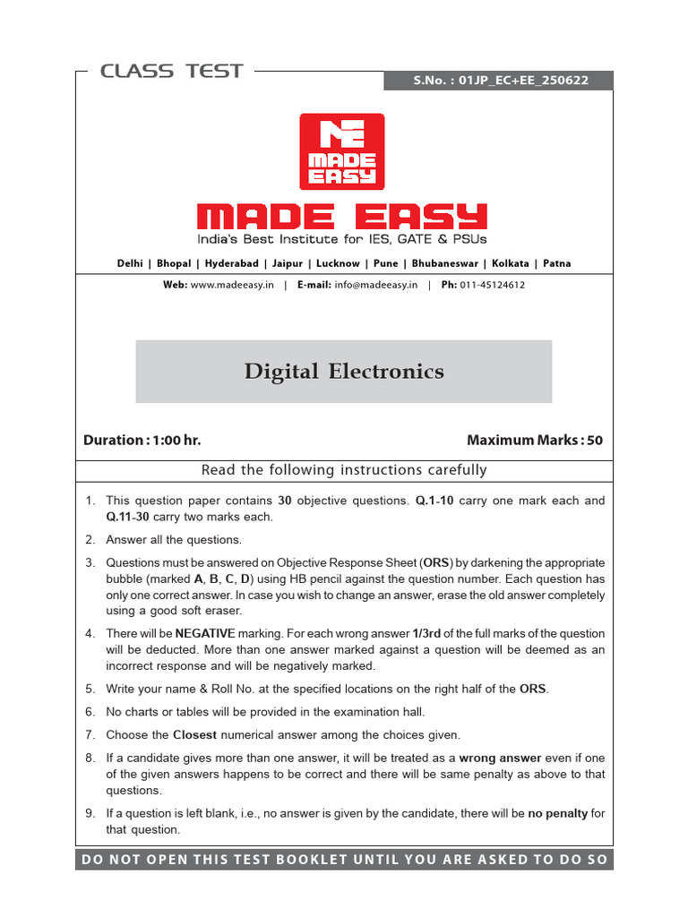 Digital Electronics Test Series | PDF | Electronics | Digital Technology