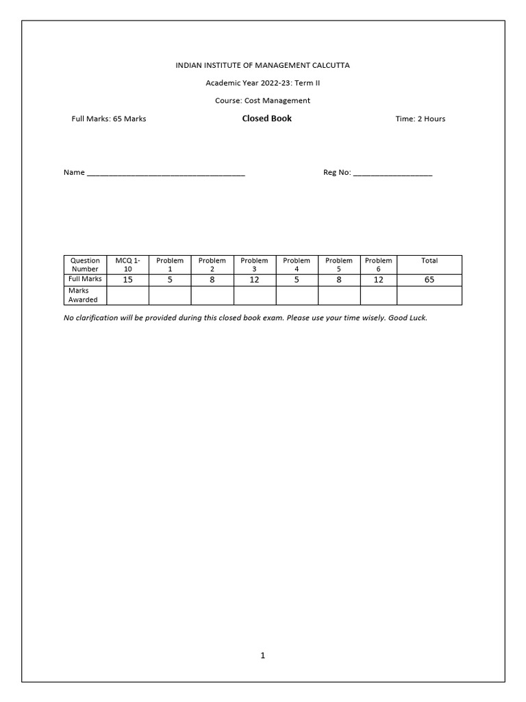 COMA 2022-23 Draft Question Paper + Solution - Final | PDF | Cost Of ...