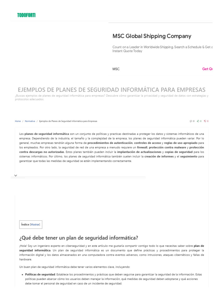 Ejemplos de Planes de Seguridad Informática Para Empresas | PDF ...
