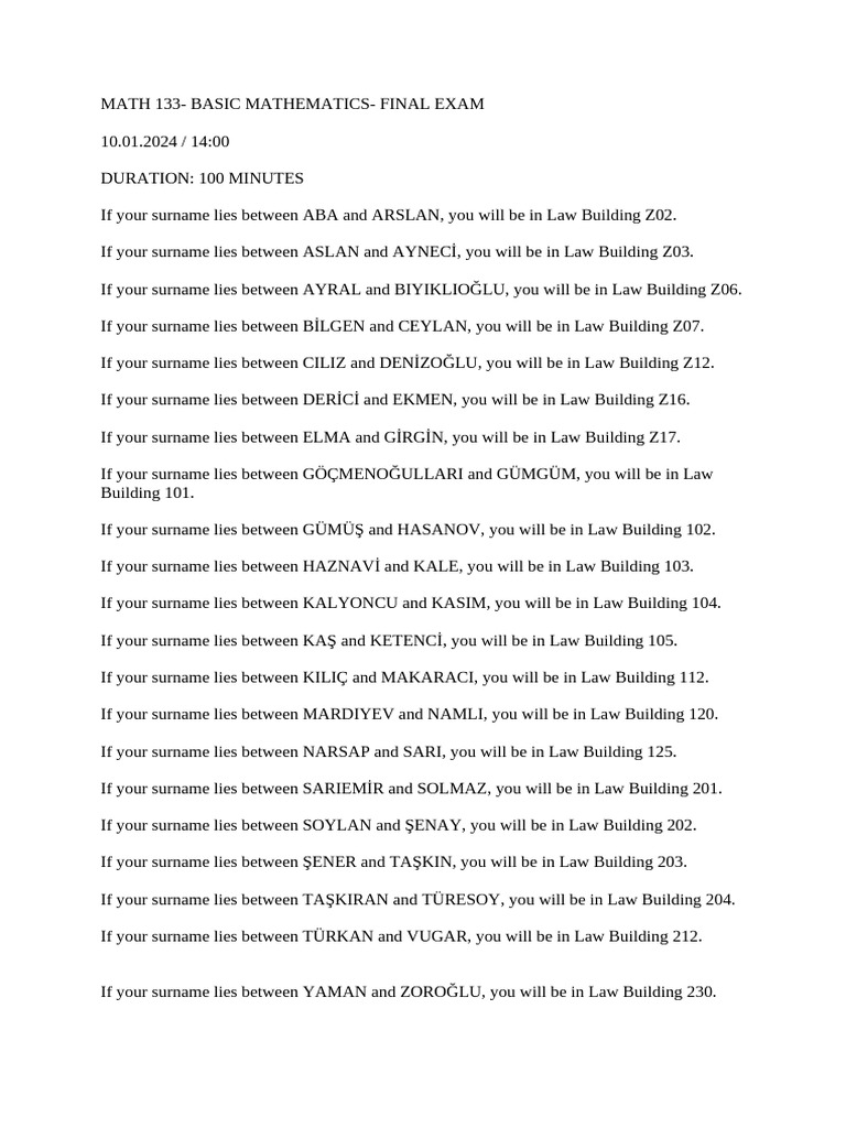 Math 133 Exam Classes | PDF