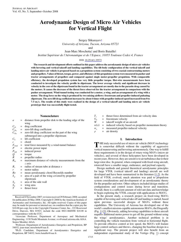 Aerodynamic Design of MAVs for VTOL | PDF | Boundary Layer | Aircraft