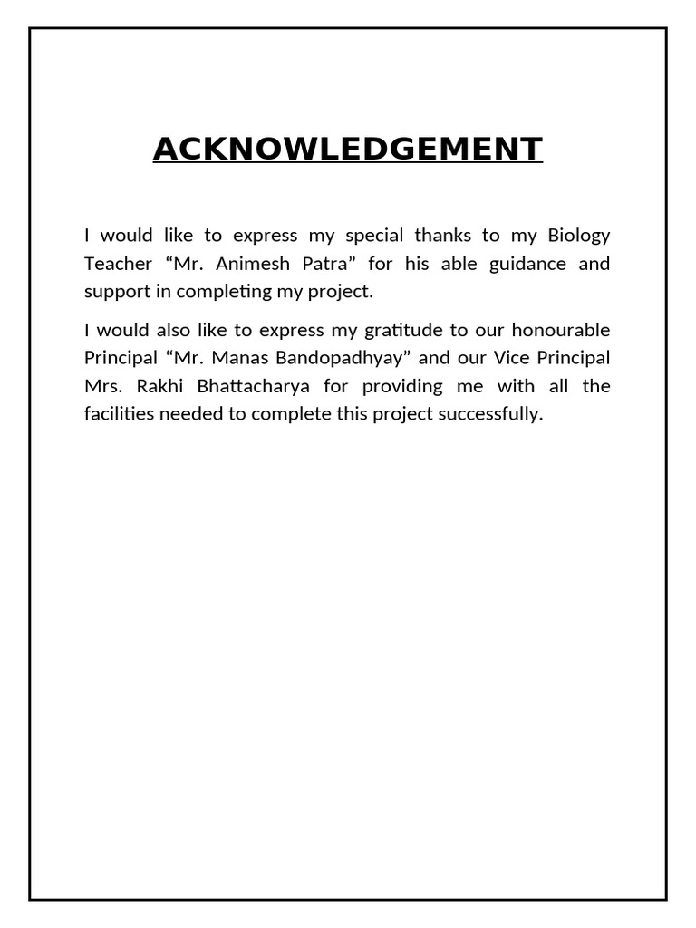 Acknowledgements for Biology Project | PDF