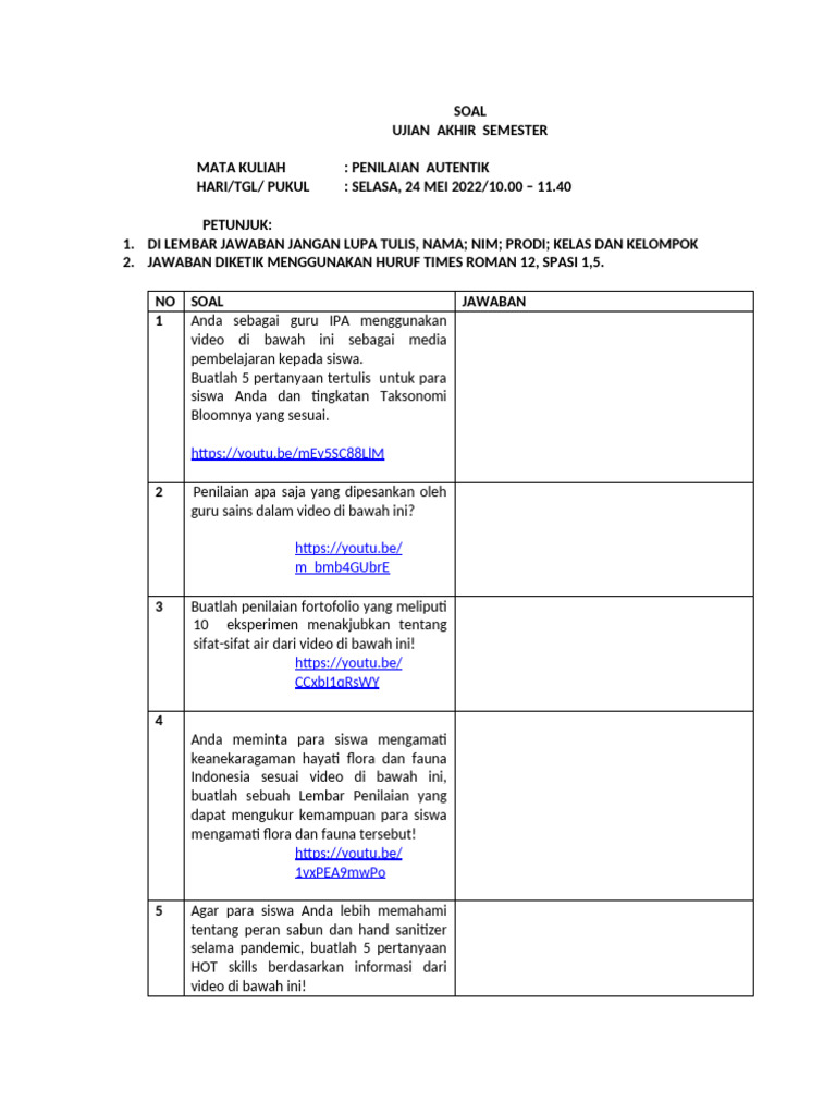 Soal UAS Penilaian Autentik IPA | PDF