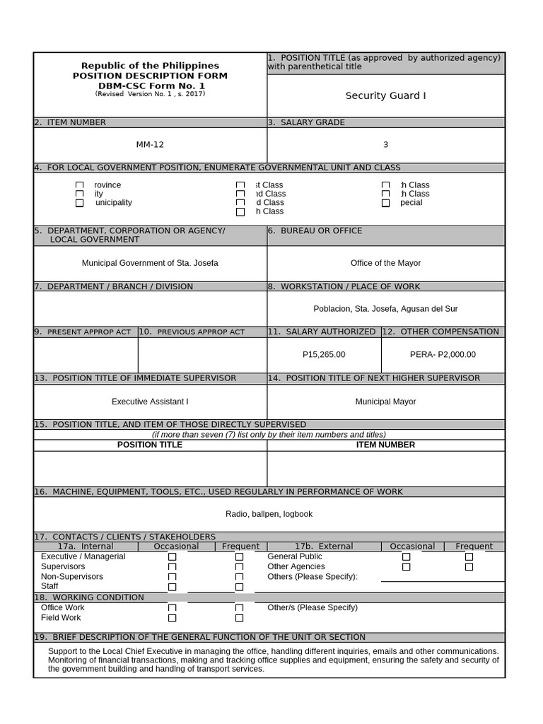Security Guard I Position Description | PDF | Communication | Business