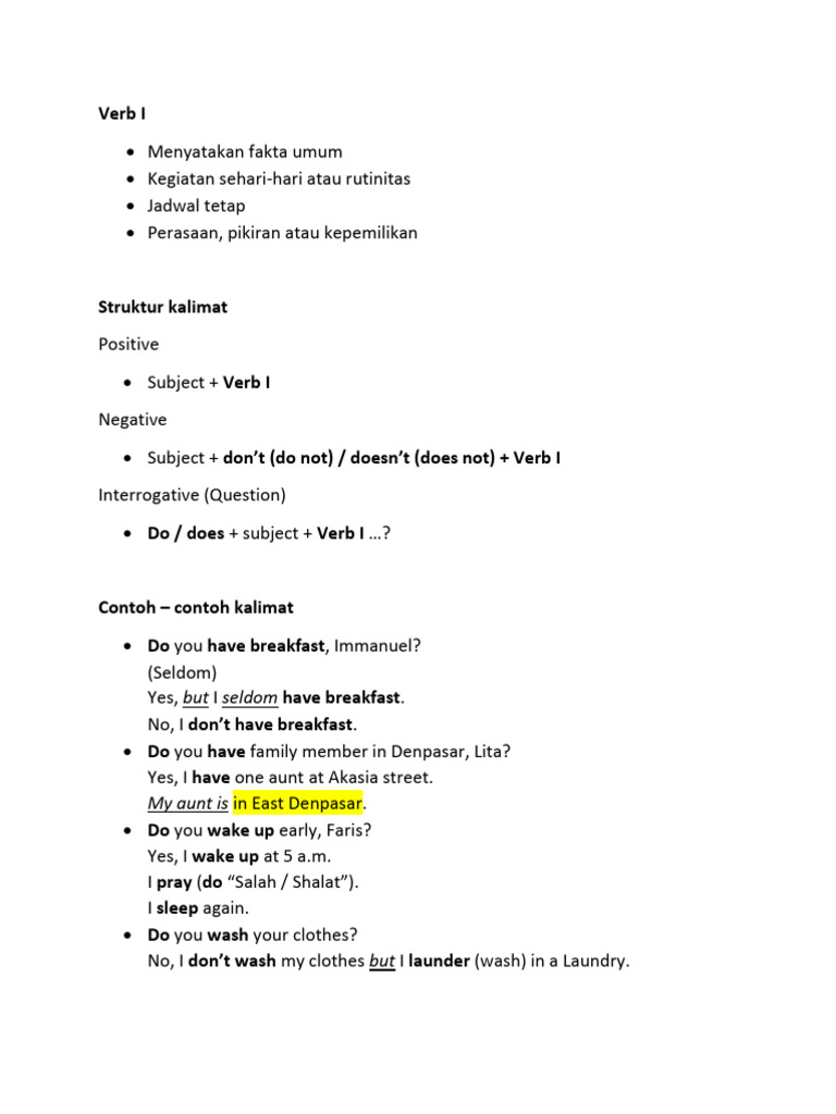 Understanding Verb I Usage in English | PDF