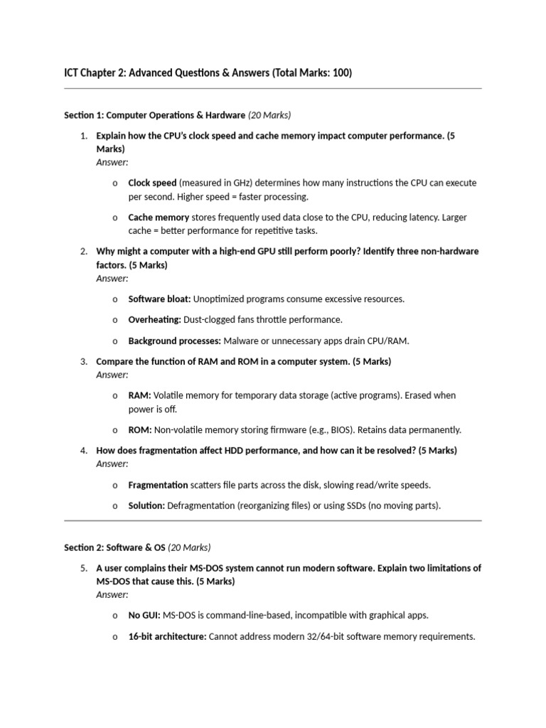 Advanced ICT Questions & Answers Guide | PDF | Random Access Memory ...