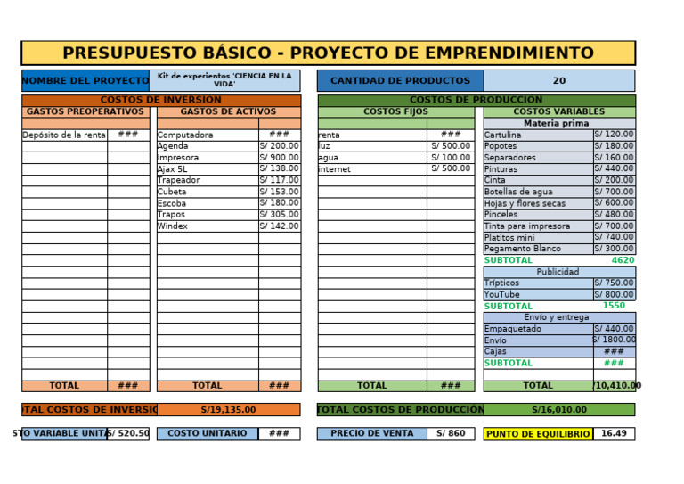 Presupuesto Proyecto Emprendimiento 2023 | PDF | Impresión | Equipo de ...