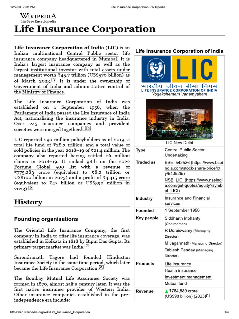 Life Insurance Corporation | PDF | Financial Services | Private Sector