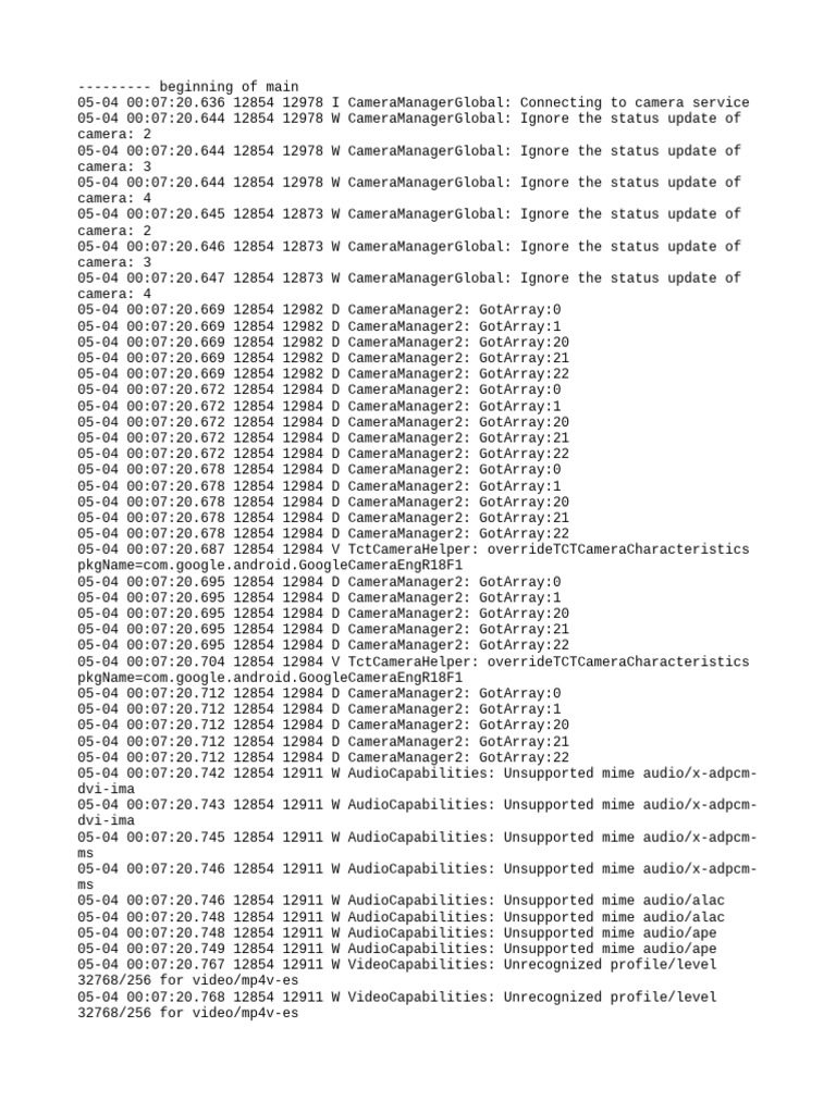 Camera Service Connection Logs | PDF | Software Engineering | Computing