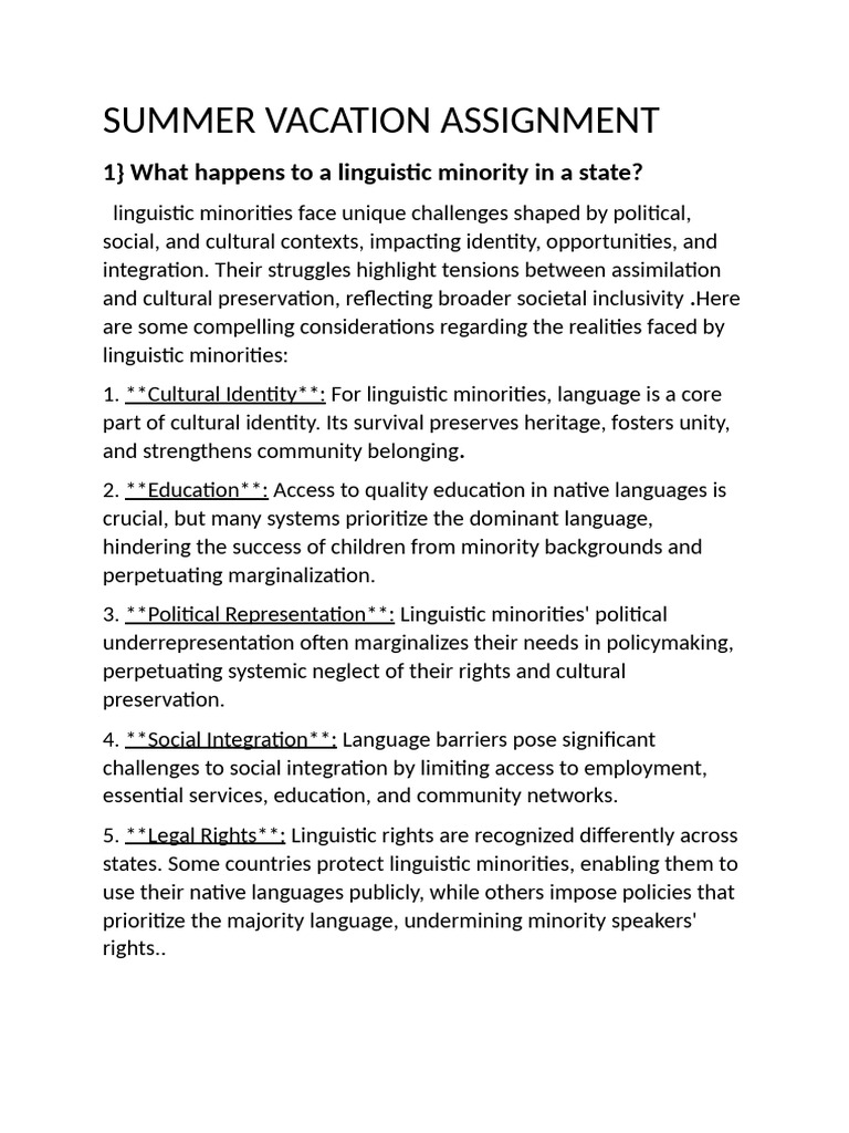 Summer Vacation Assignment English | PDF | Minority Group | Linguistics