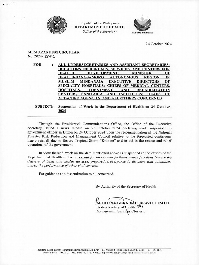 Work Suspension Notice for DOH Luzon | PDF | Tropics | Typhoon