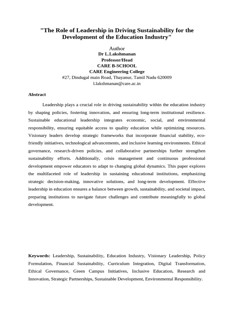 The Role of Leadership in Driving Sustainability For The Development of ...