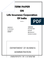 Term Paper ON Life Insurance Corporation of India: Department of Business Administration University of Lucknow