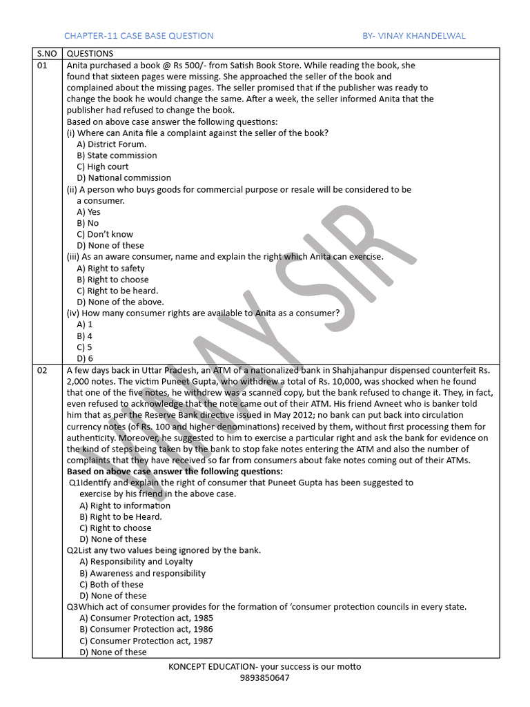 Consumer Rights Case Study Questions | PDF | Money | Economies