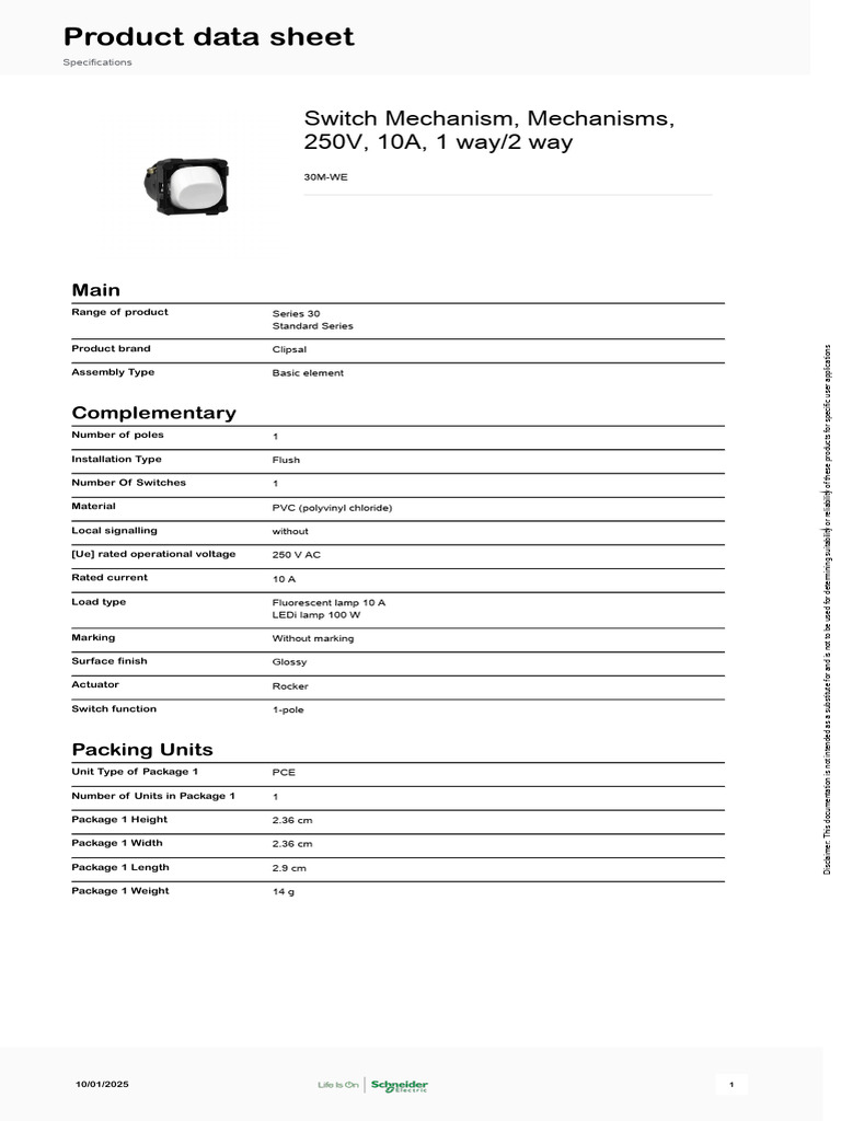 Clipsal 30M-WE Switch Specifications | PDF | Electrical Engineering ...