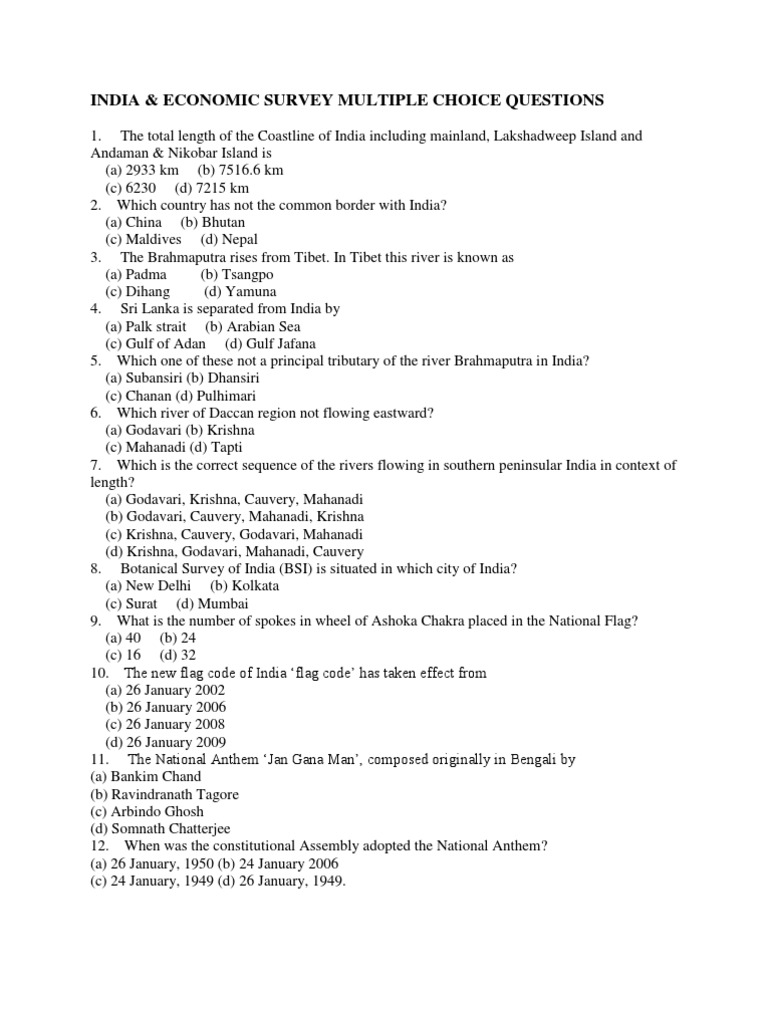 Economic Survey MCQs for Class 6 | PDF | Government Of India | Business