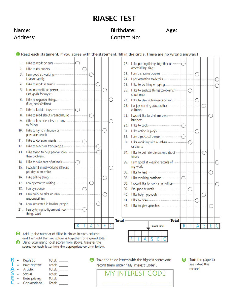 Riasec Test | PDF