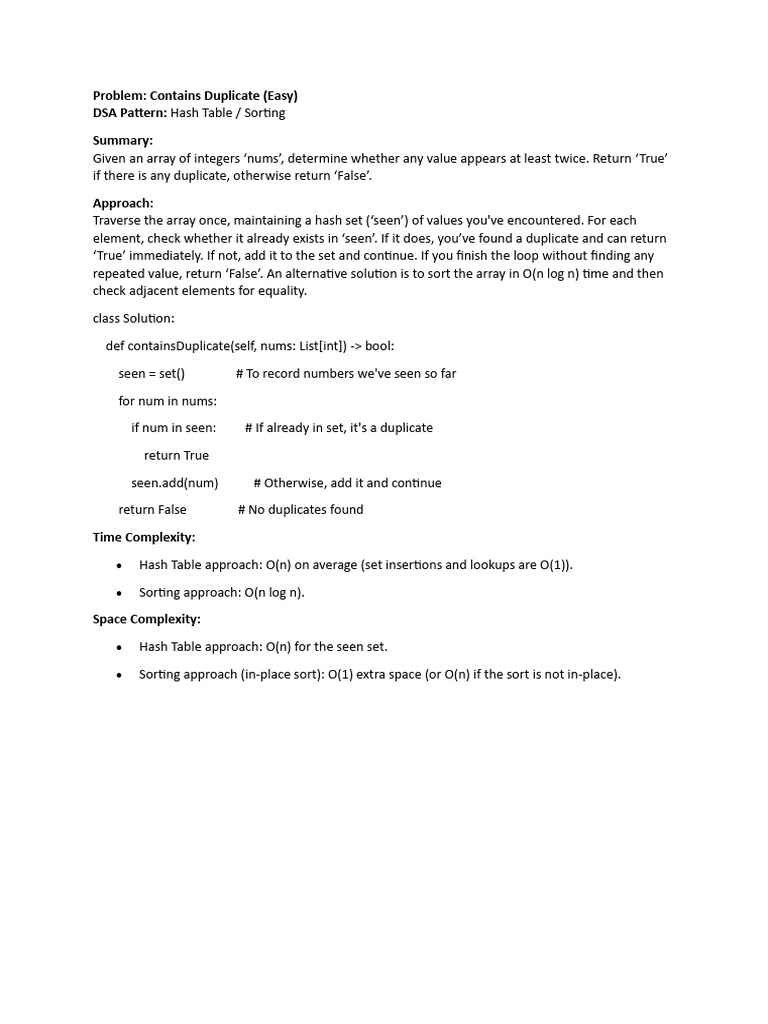 Contains Duplicate Problem Solution | PDF