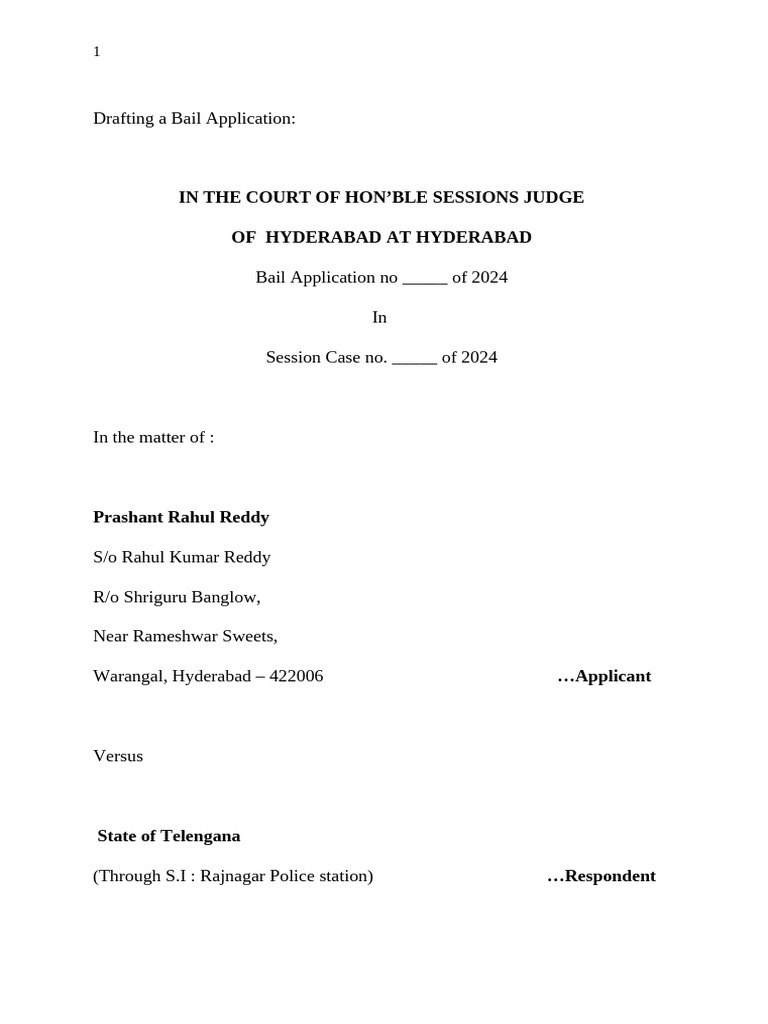 Bail Application for Prashant Reddy | PDF | Bail | Police
