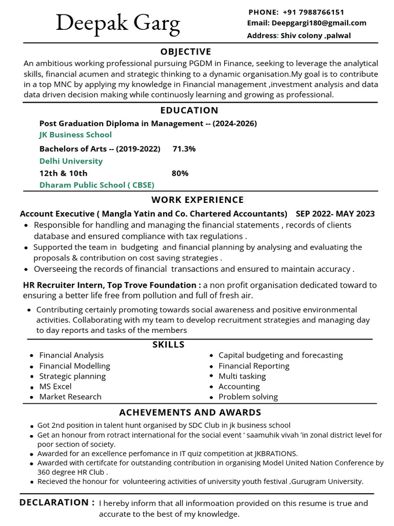 Finance Professional Resume Summary | PDF | Business