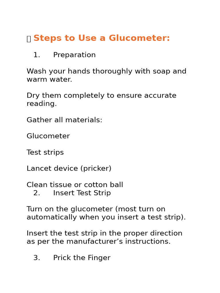 Step-by-Step Glucometer Instructions | PDF