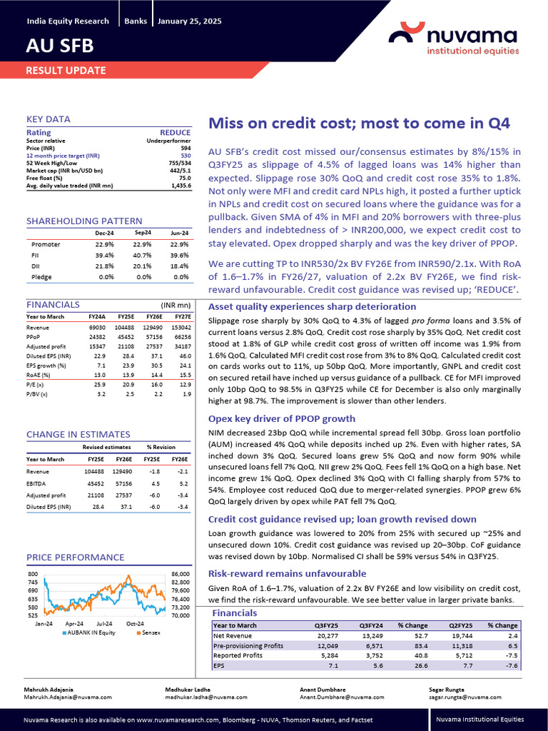 AU+Small+Finance+Bank+ +Result+Update Jan 25 NUVAMA | PDF | Loans | Credit
