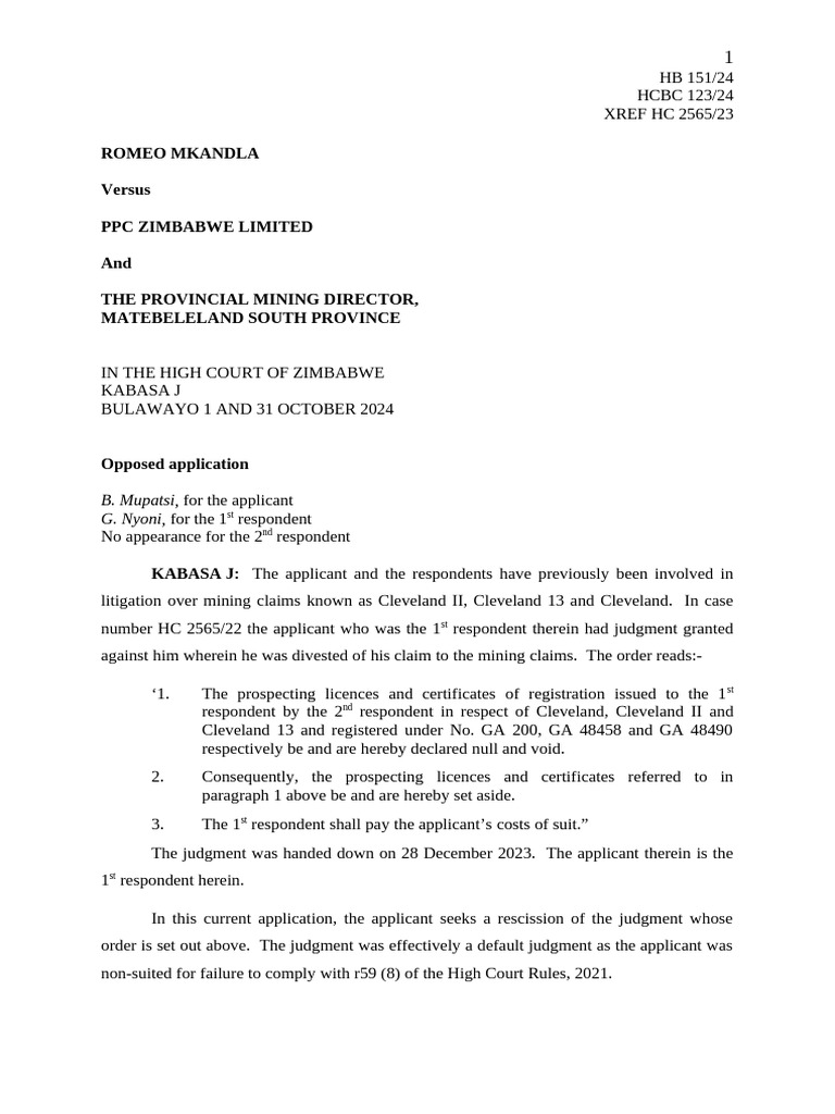 Rescission of Mining Judgment HC 2565/22 | PDF | Lawsuit | Affidavit