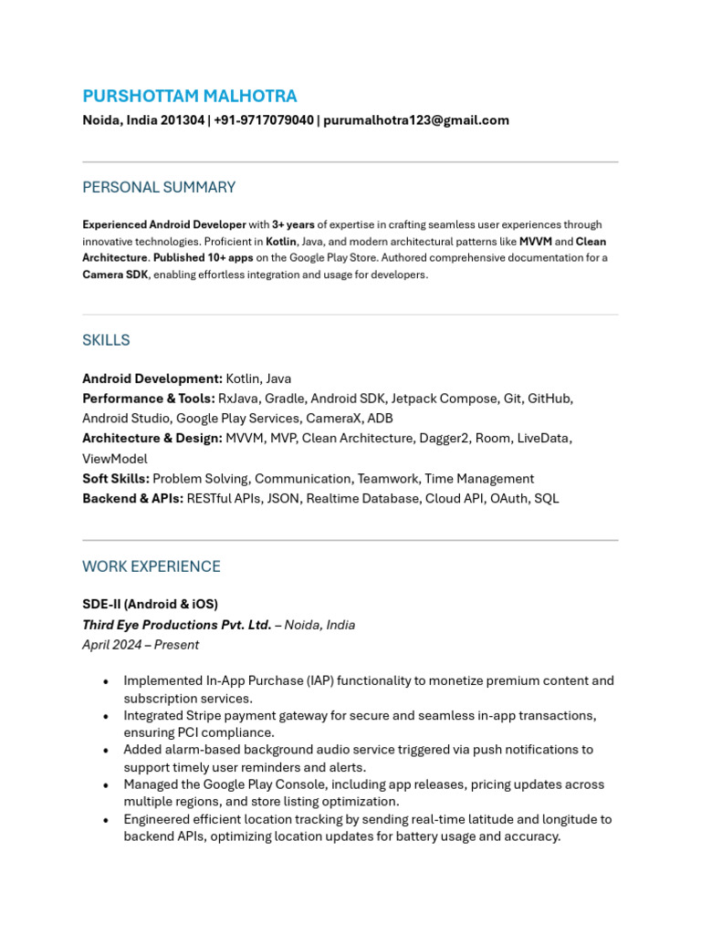 Experienced Android Developer Profile | PDF | Android (Operating System ...