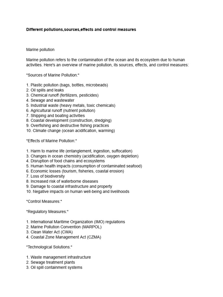 Different Pollutions, Sources, Effects and Control Measures | PDF ...