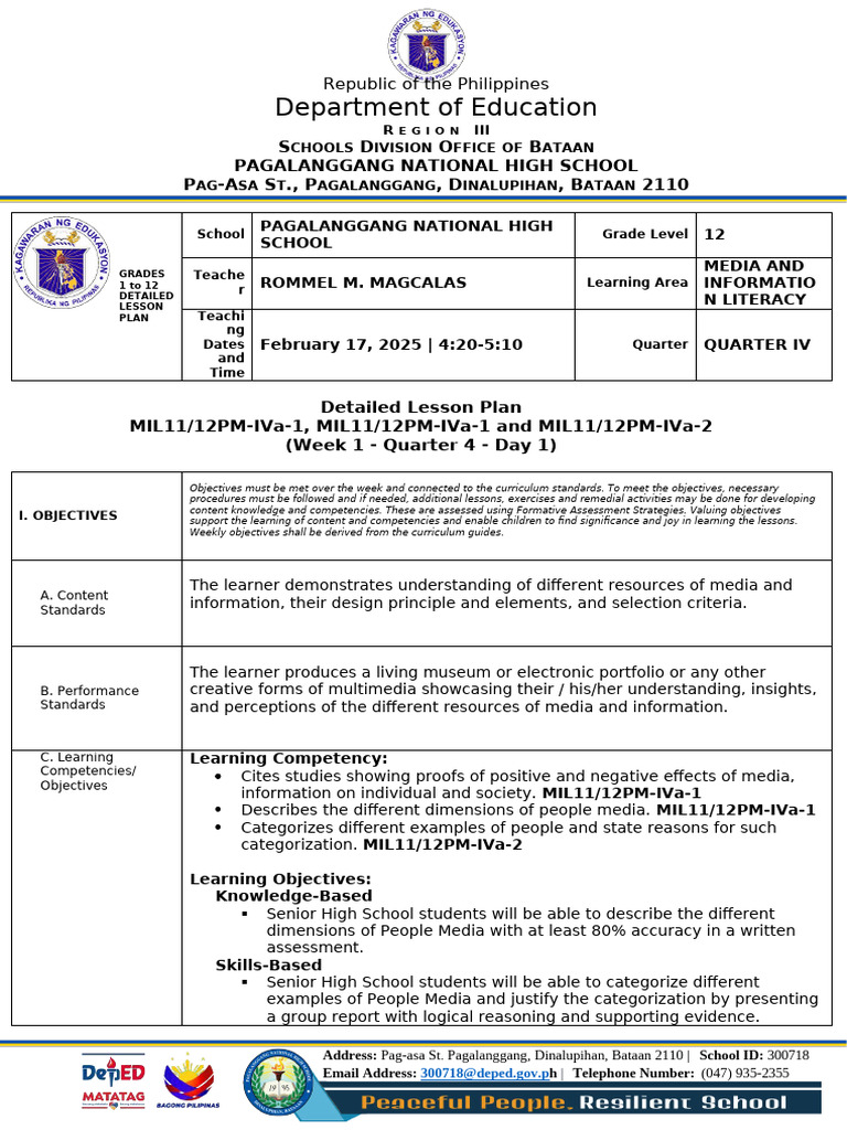 Detailed Lesson Plan For Mil q4-w1-t1-d1 | PDF | Augmented Reality ...