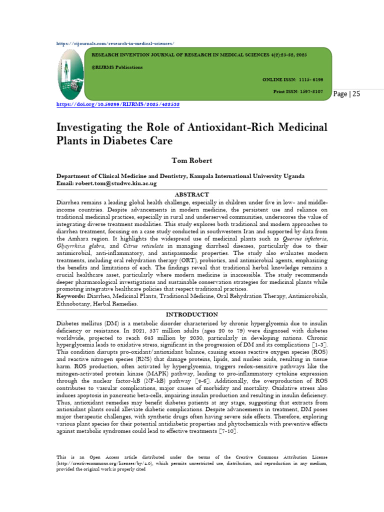 Investigating The Role of Antioxidant-Rich Medicinal Plants in Diabetes ...