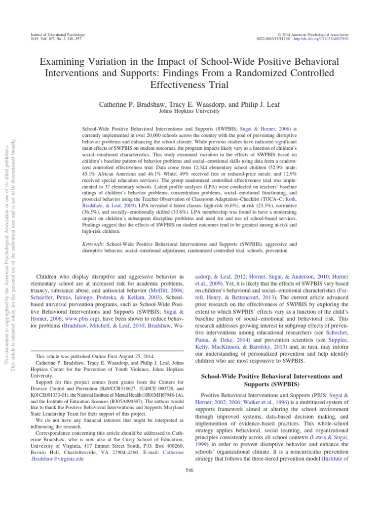 Examining Variation in The Impact of School-Wide Positive Behavioral ...