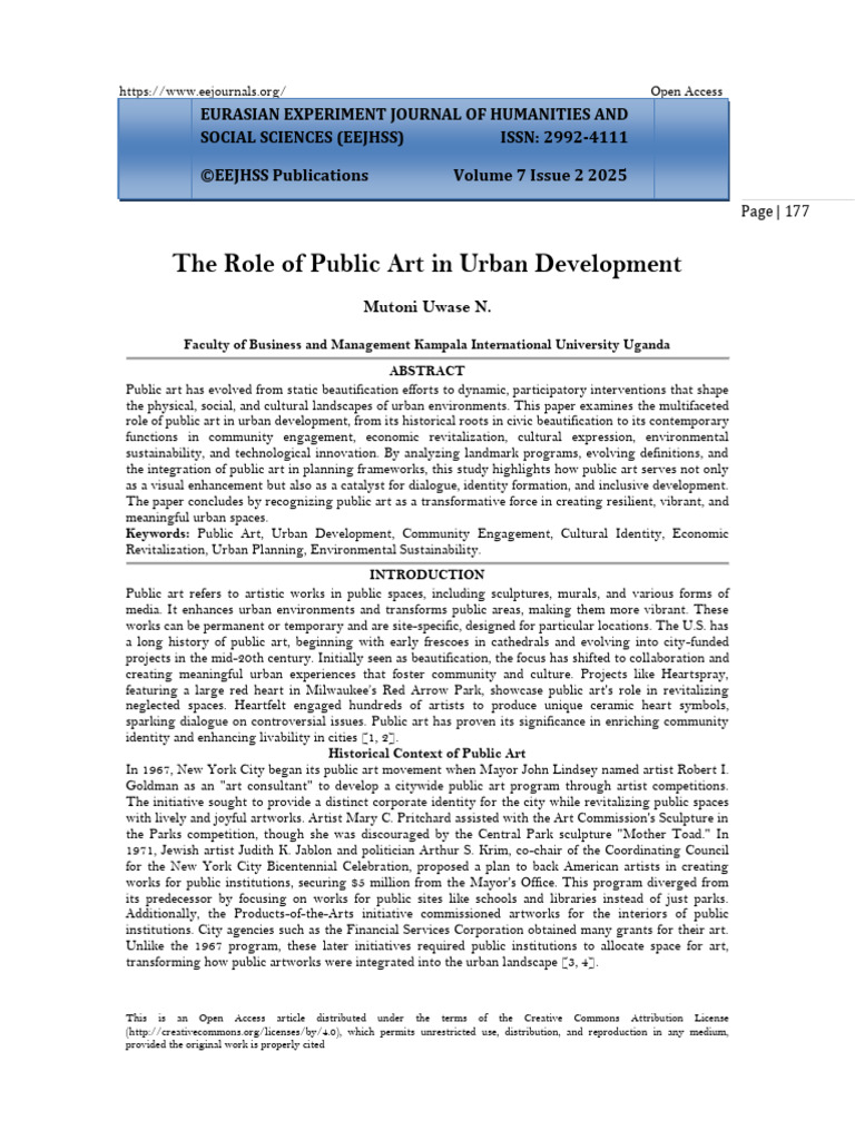 Public Art's Impact on Urban Development | PDF | Ecology | Open Access