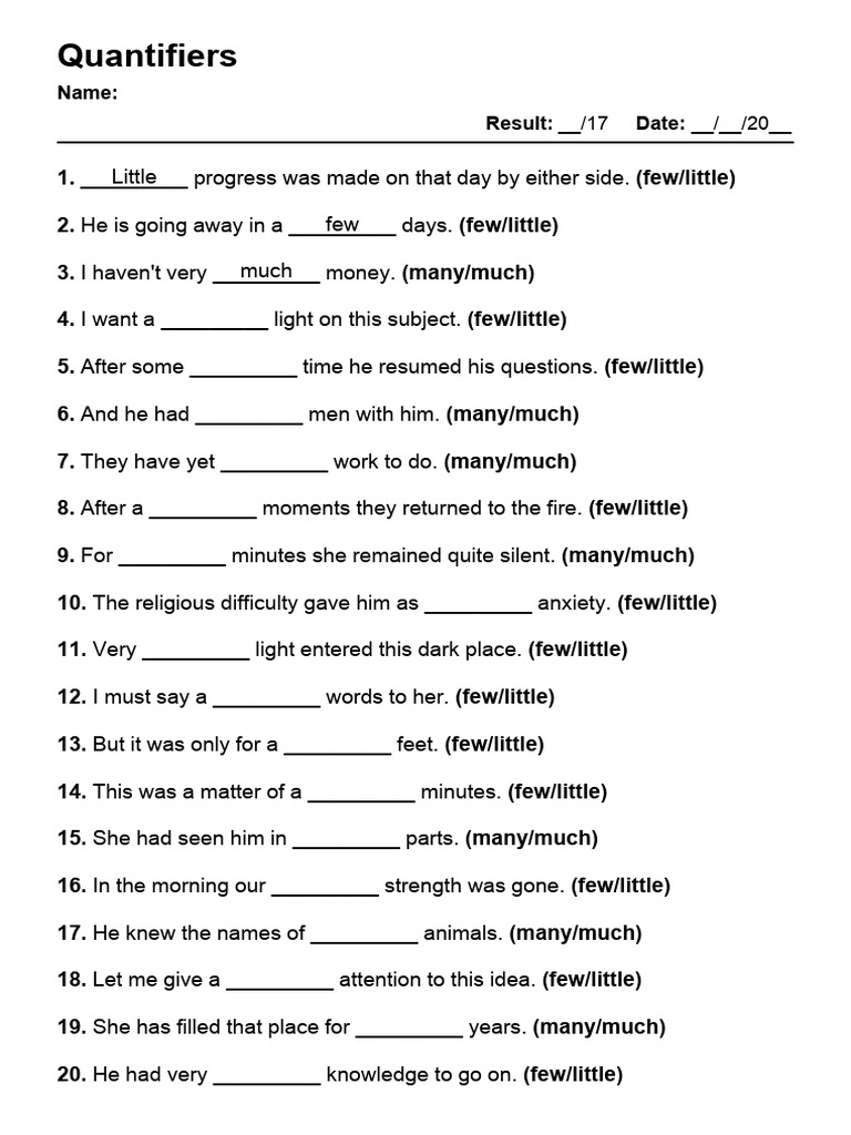 Q1grammarism Quantifiers Test 1 | PDF