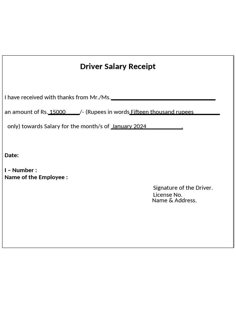 Driver Salary Template PDF