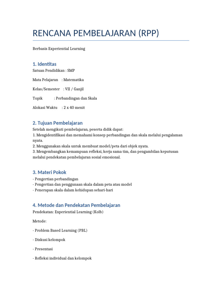 RPP Matematika Berbasis Experiential Learning | PDF