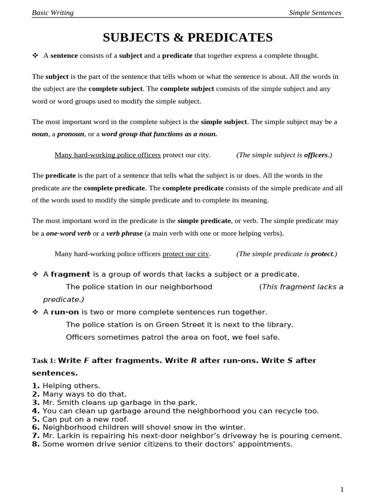 Understanding Subjects and Predicates | PDF | Subject (Grammar) | Verb