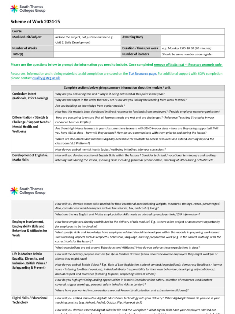 Scheme of Work Overview 2024-25 | PDF | Cost Of Living | Learning