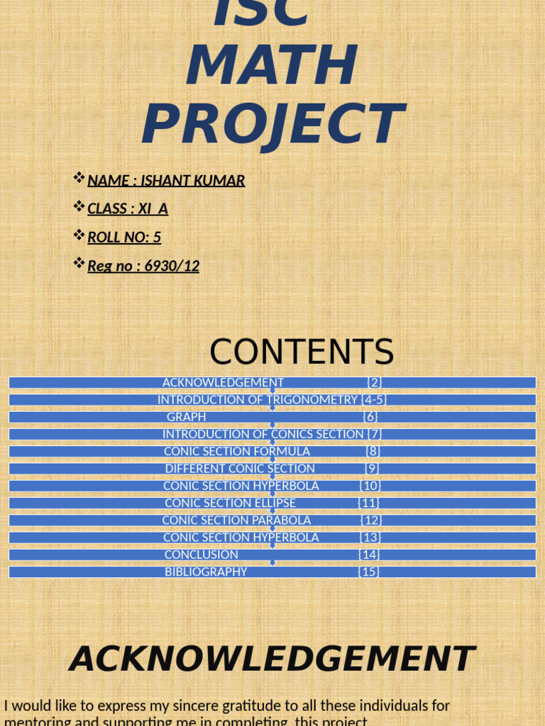 Class 11 Conic Sections Project | PDF | Trigonometric Functions ...