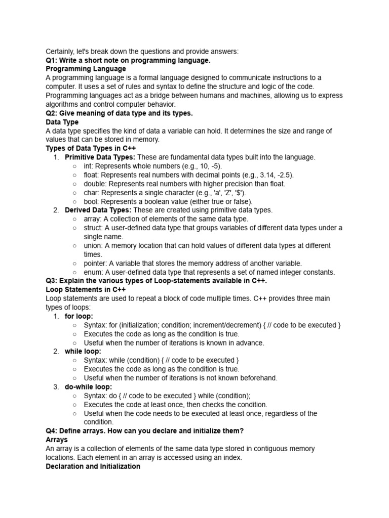 C++ Data Types and Loop Statements | PDF | Data Type | Boolean Data Type
