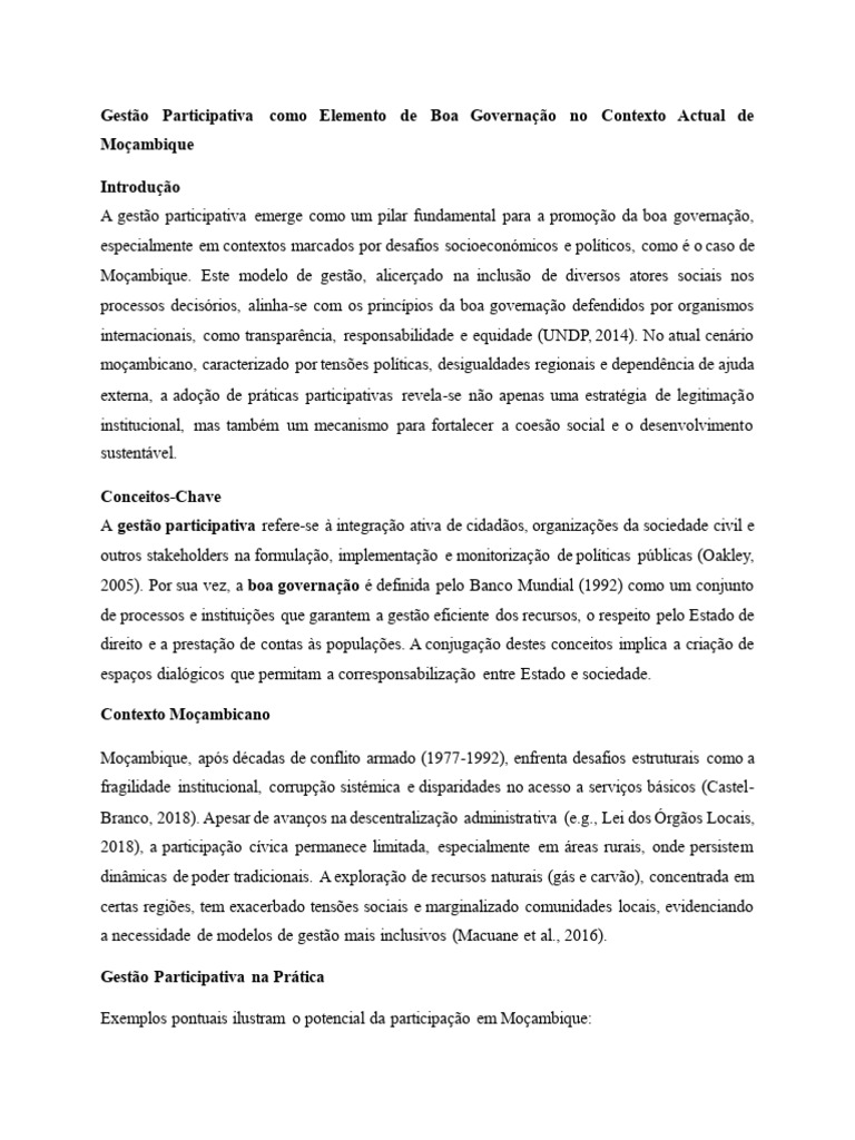 Gestão Participativa em Moçambique | PDF | Governança corporativa ...