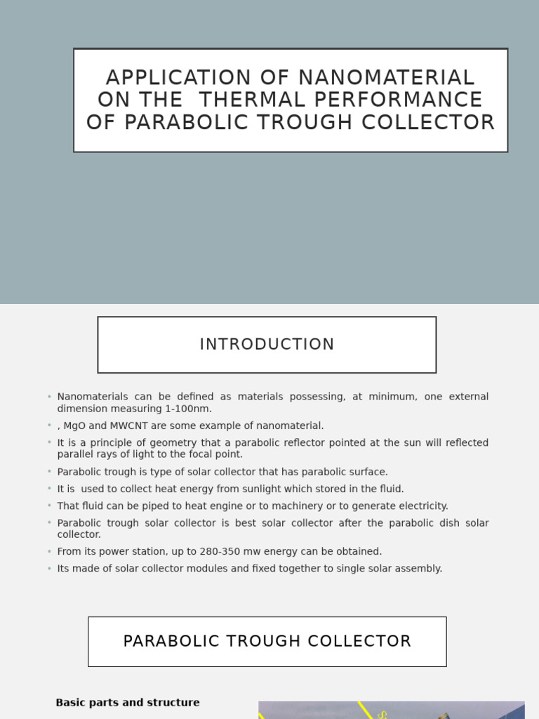 Nanomaterial in Parabolic Trough Collector | PDF