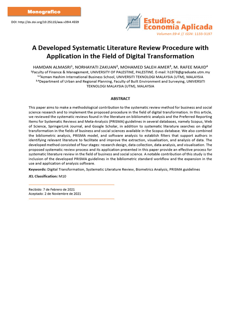 Systematic Review Procedure for Digital Transformation | PDF ...