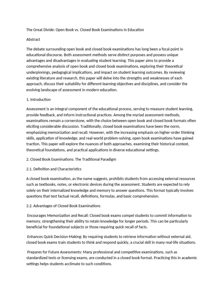 Open vs. Closed Book Exams: A Comparative Analysis | PDF | Educational ...